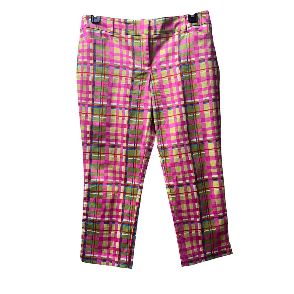 New York &‎ Company Plaid Cropped Pants Pink Green Size 10